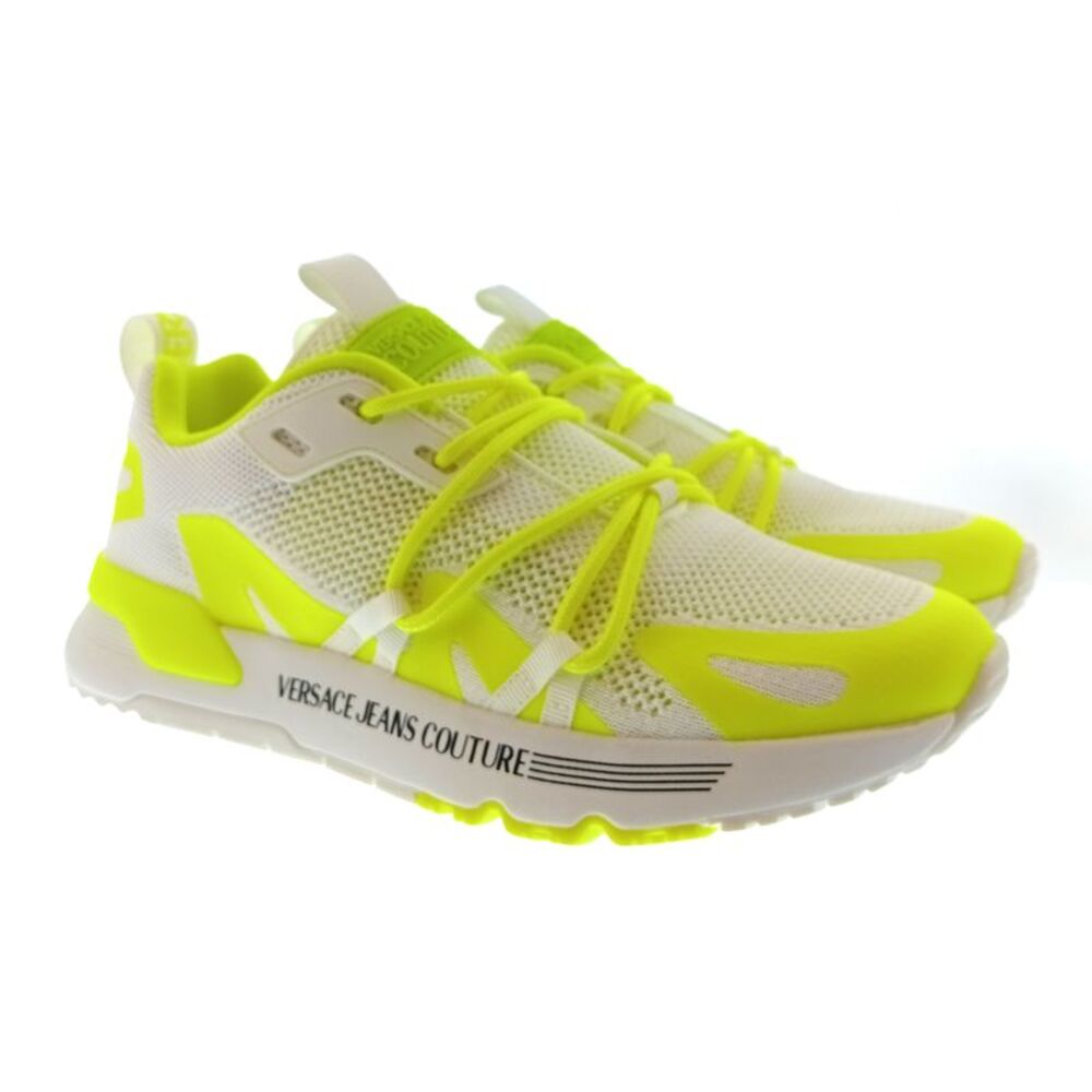 Versace Jeans Couture Mens White / Neon Yellow Neon Cage Runner Sneakers